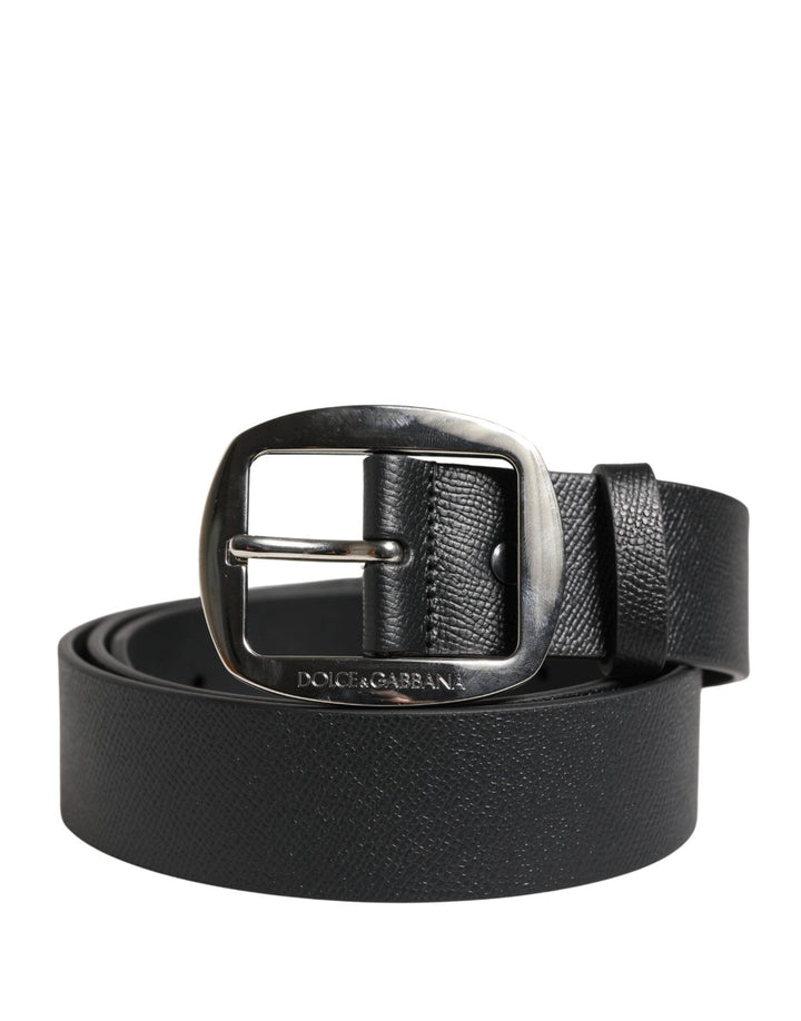 Dolce & Gabbana Black Calf Leather Silver Metal Buckle Belt - RIMODA