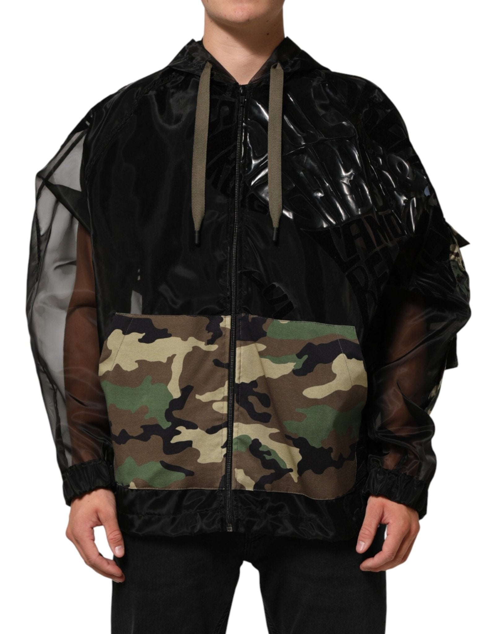Dolce & Gabbana Black Camouflage Hooded Men Full Zip Sweater - RIMODA