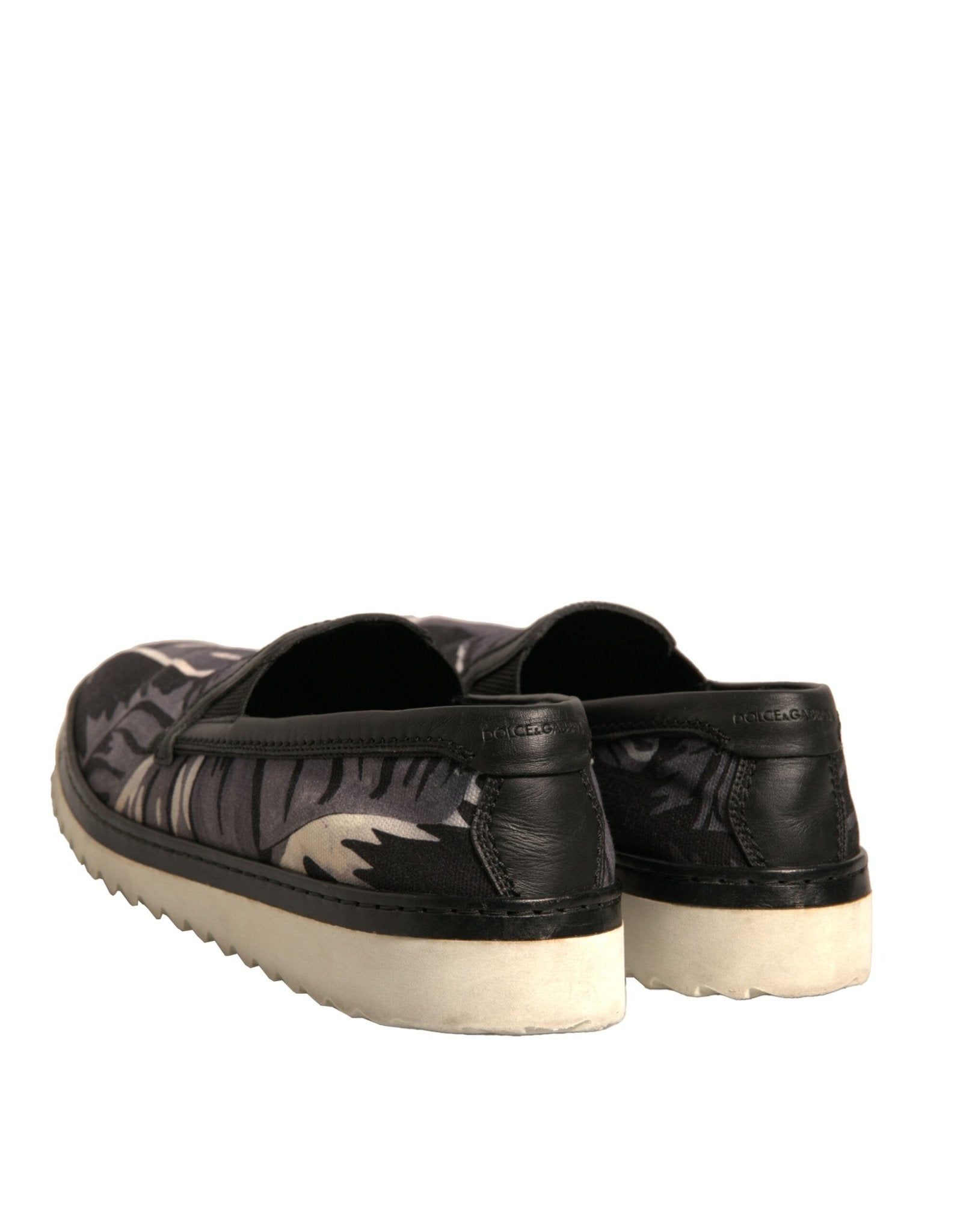 Dolce & Gabbana Black Canvas Tropical Print Slip On Shoes - RIMODA
