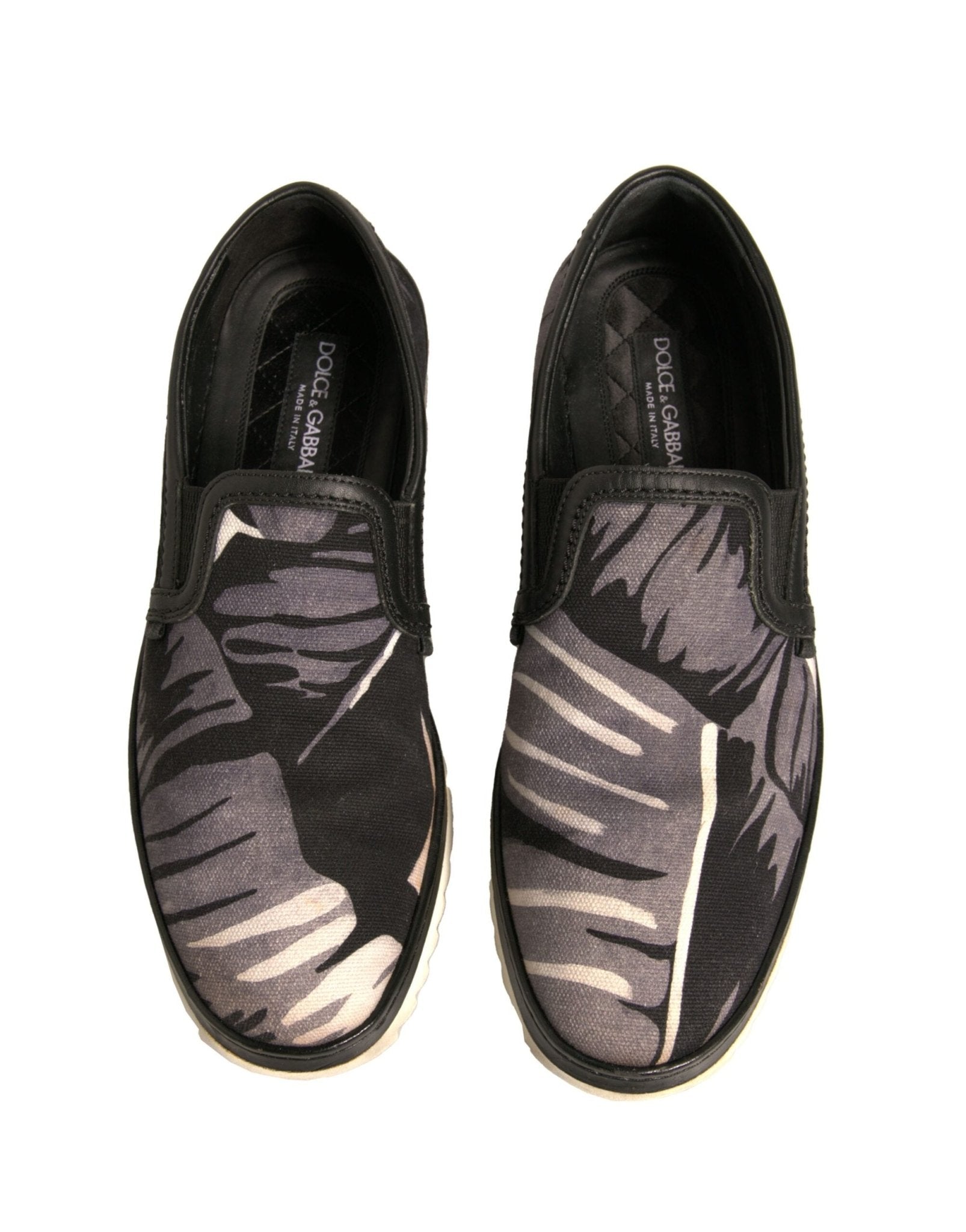 Dolce & Gabbana Black Canvas Tropical Print Slip On Shoes - RIMODA
