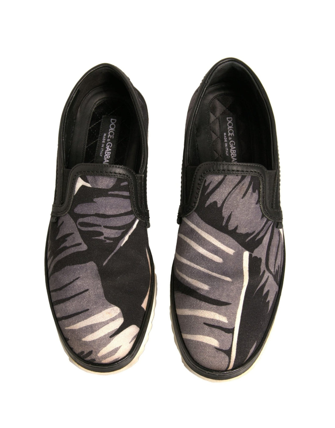 Dolce & Gabbana Black Canvas Tropical Print Slip On Shoes - RIMODA