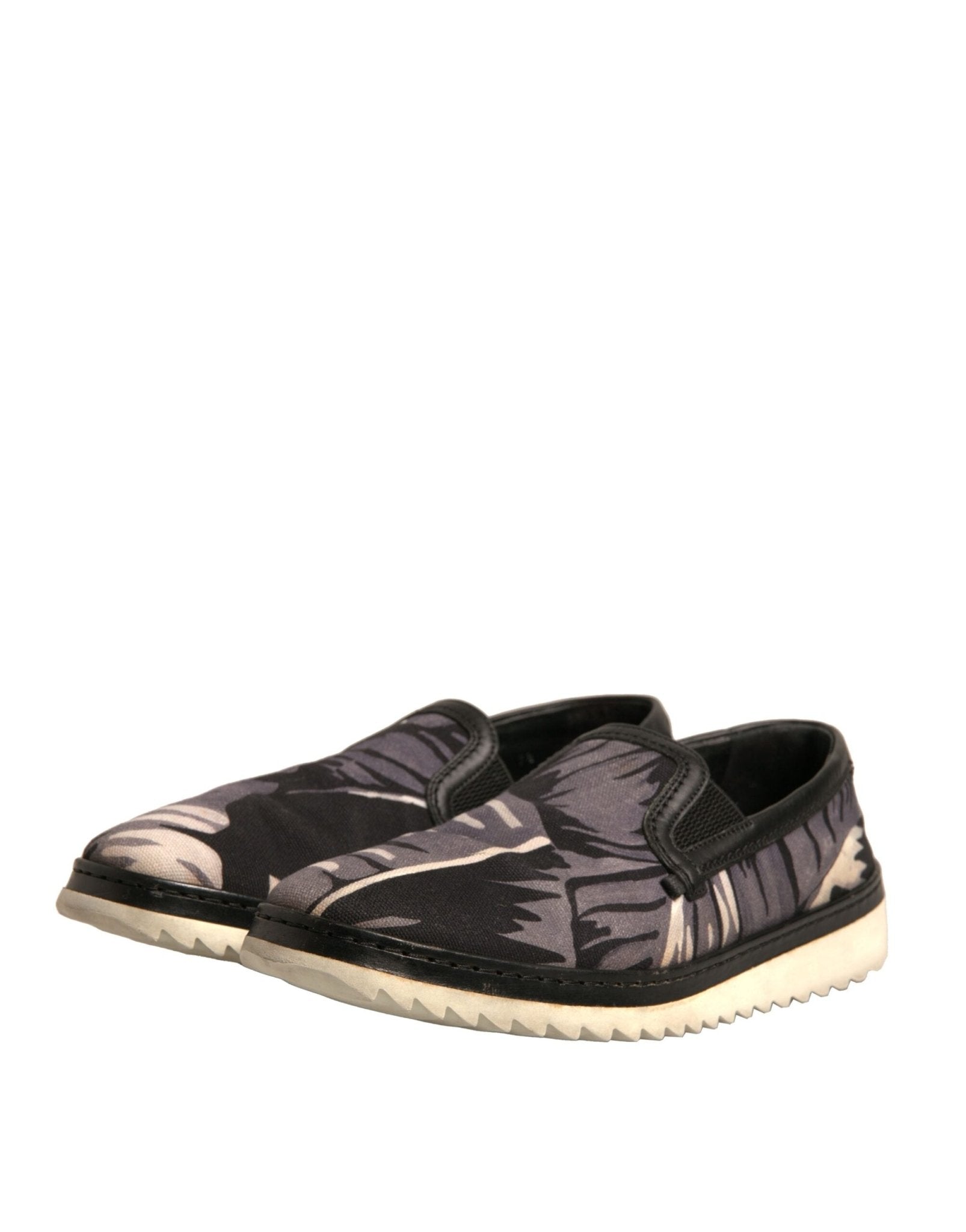 Dolce & Gabbana Black Canvas Tropical Print Slip On Shoes - RIMODA