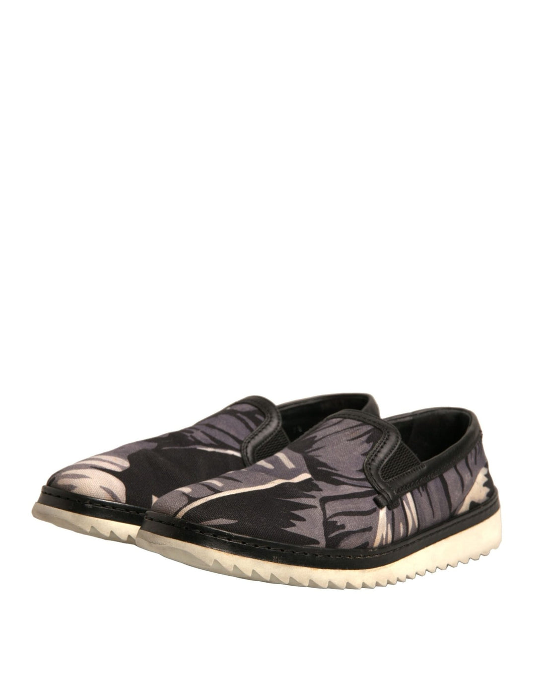 Dolce & Gabbana Black Canvas Tropical Print Slip On Shoes - RIMODA