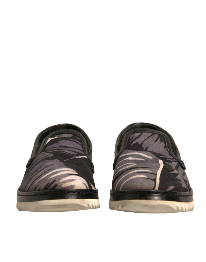 Dolce & Gabbana Black Canvas Tropical Print Slip On Shoes - RIMODA