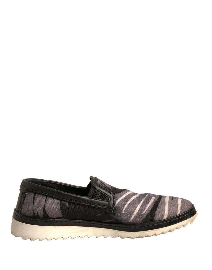Dolce & Gabbana Black Canvas Tropical Print Slip On Shoes - RIMODA