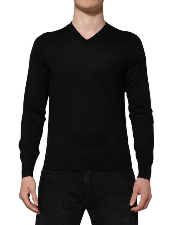Dolce & Gabbana Black Cashmere V-Neck Long Sleeves T-shirt - RIMODA