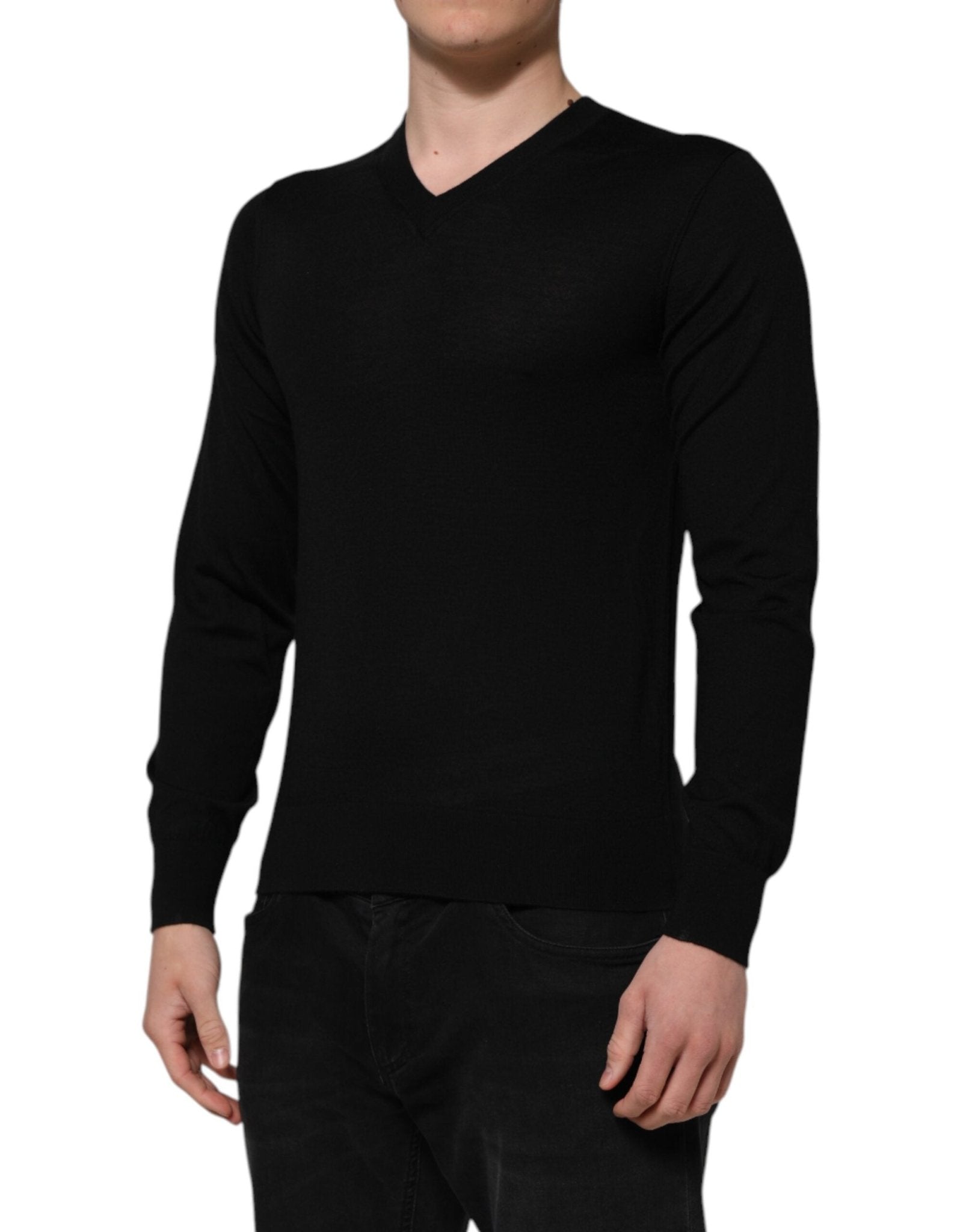Dolce & Gabbana Black Cashmere V-Neck Long Sleeves T-shirt - RIMODA