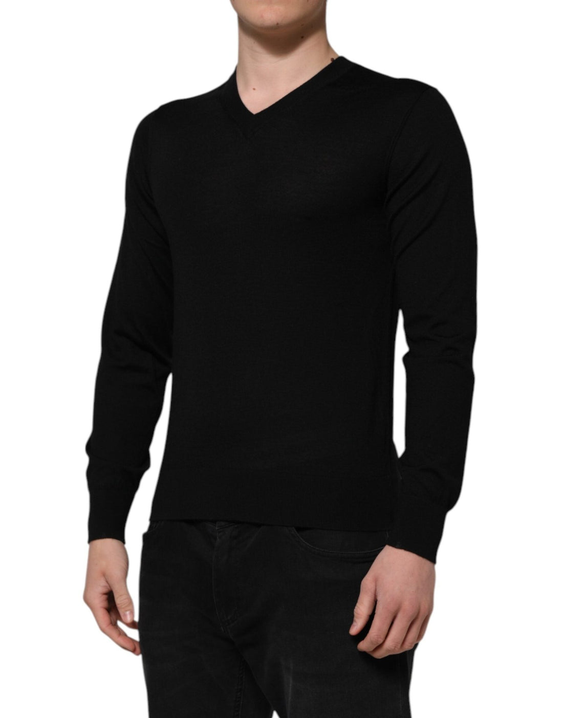 Dolce & Gabbana Black Cashmere V-Neck Long Sleeves T-shirt - RIMODA