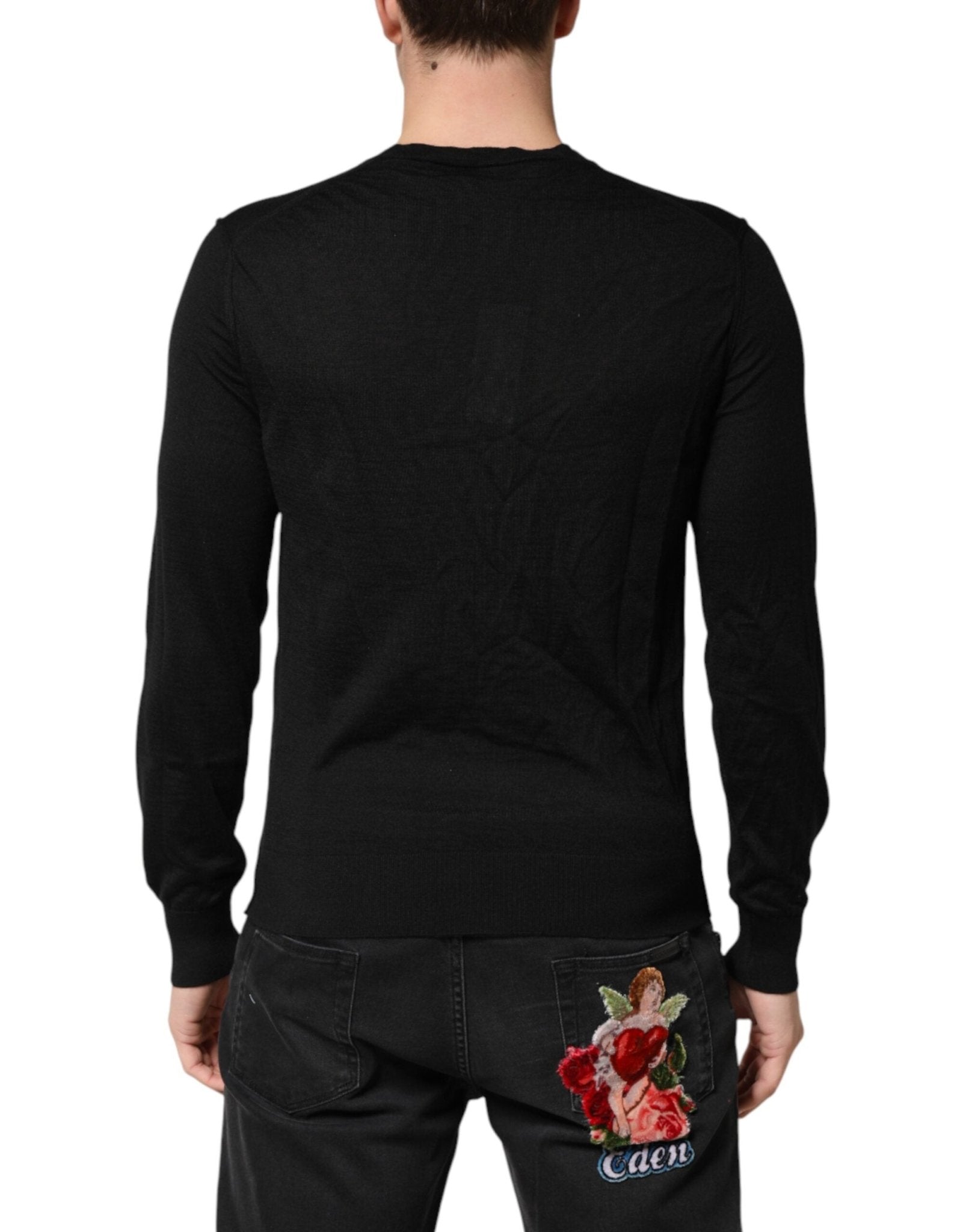Dolce & Gabbana Black Cashmere V-Neck Men Pullover Sweater - RIMODA