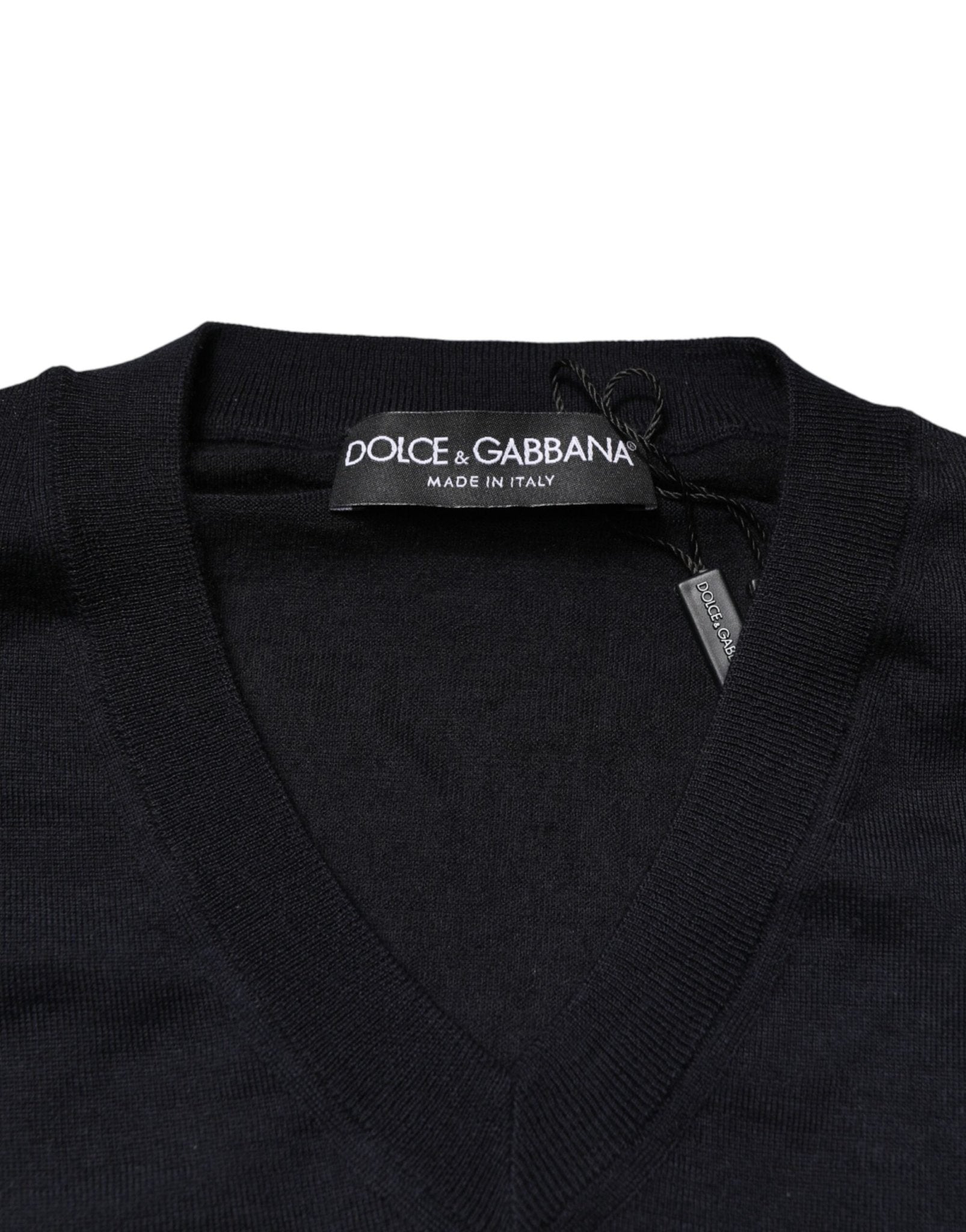 Dolce & Gabbana Black Cashmere V-Neck Men Pullover Sweater - RIMODA