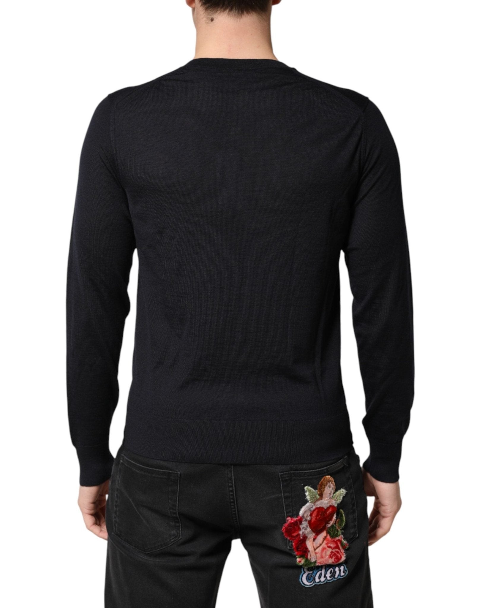 Dolce & Gabbana Black Cashmere V-Neck Men Pullover Sweater - RIMODA