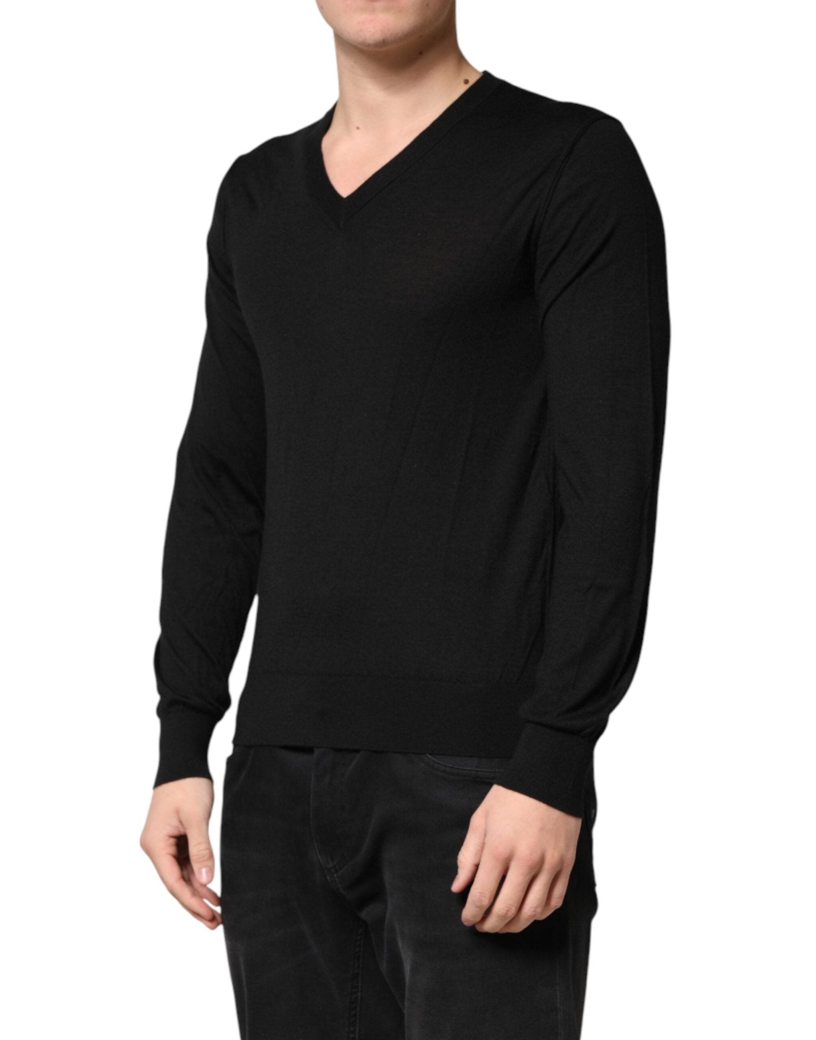 Dolce & Gabbana Black Cashmere V-Neck Men Pullover Sweater - RIMODA