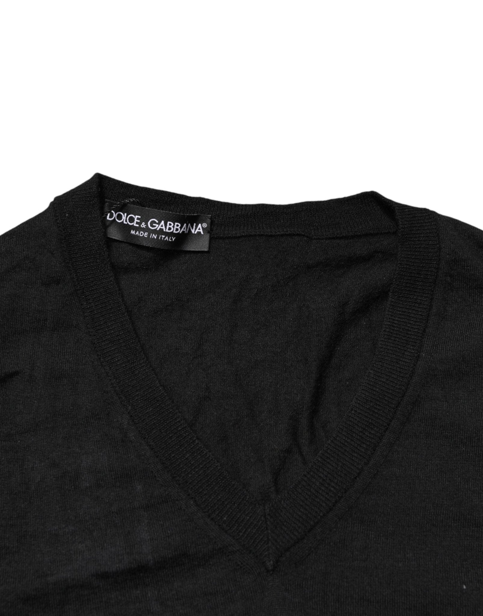 Dolce & Gabbana Black Cashmere V-Neck Men Pullover Sweater - RIMODA