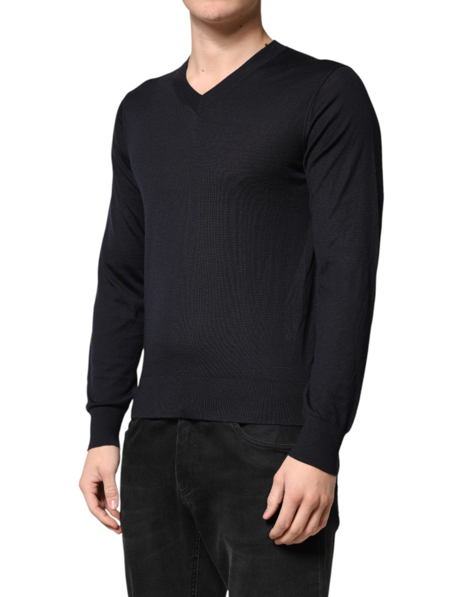 Dolce & Gabbana Black Cashmere V-Neck Men Pullover Sweater - RIMODA