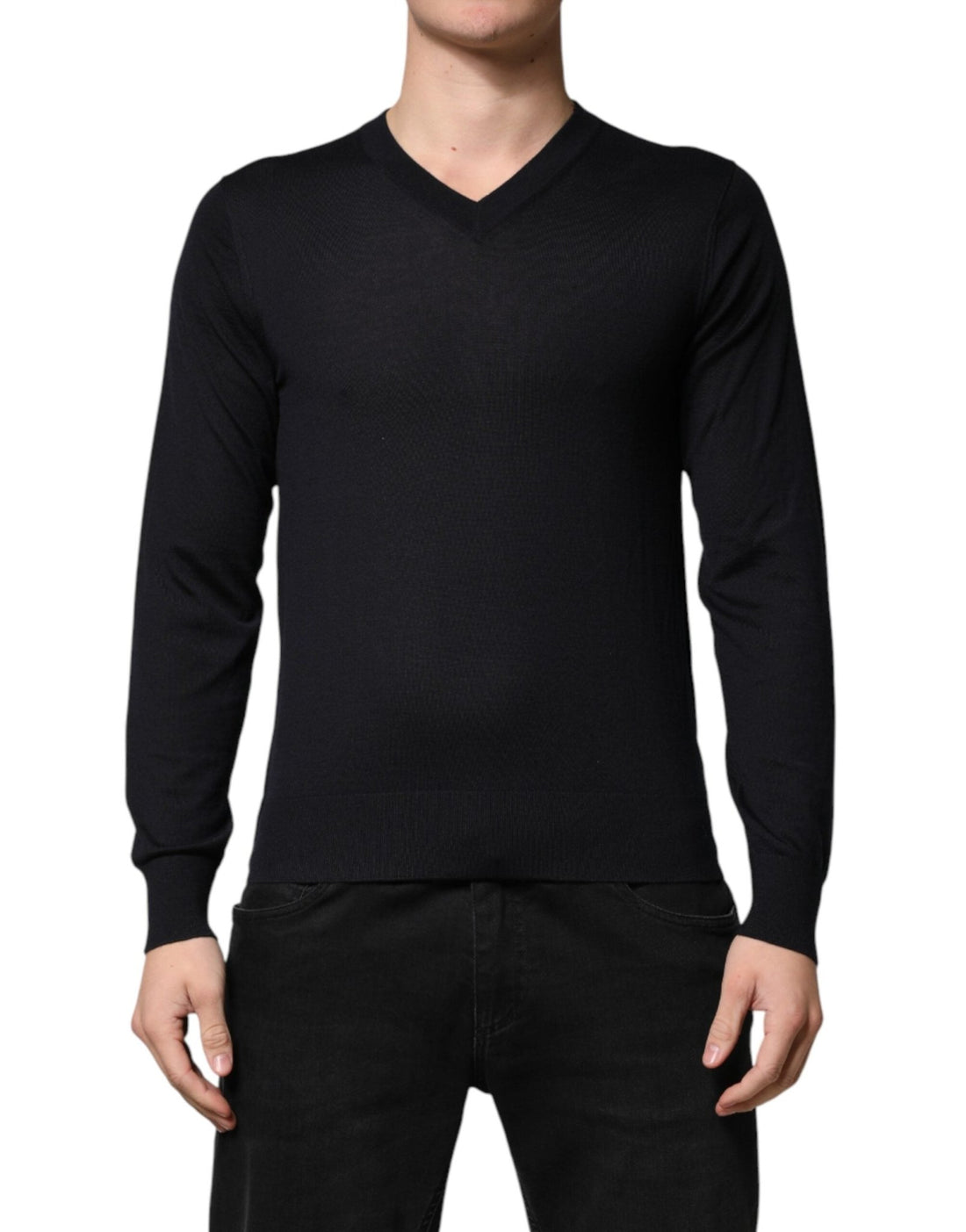 Dolce & Gabbana Black Cashmere V-Neck Men Pullover Sweater - RIMODA