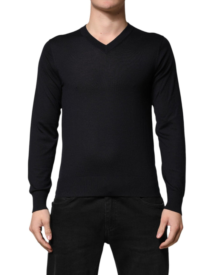 Dolce & Gabbana Black Cashmere V-Neck Men Pullover Sweater - RIMODA