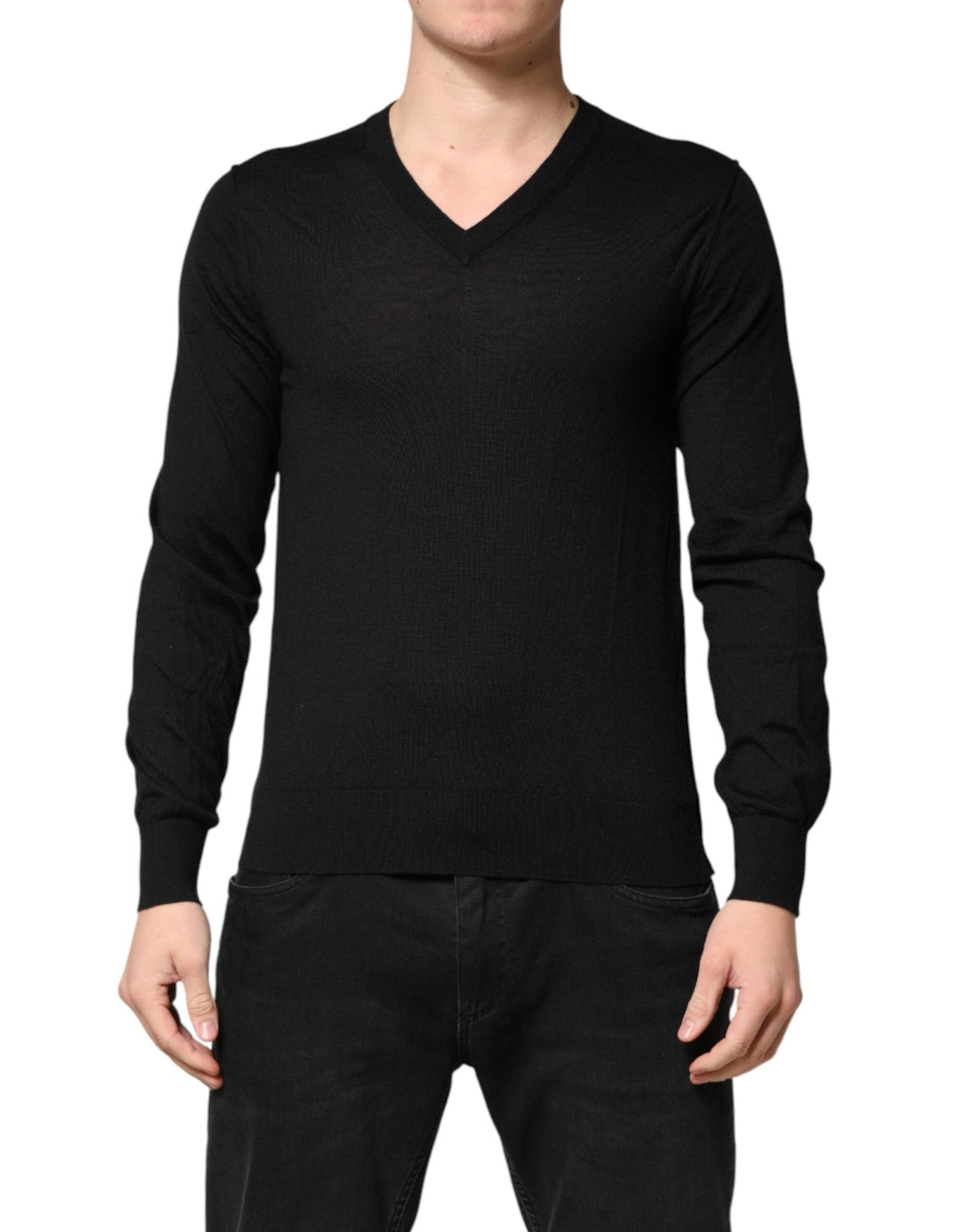 Dolce & Gabbana Black Cashmere V-Neck Men Pullover Sweater - RIMODA