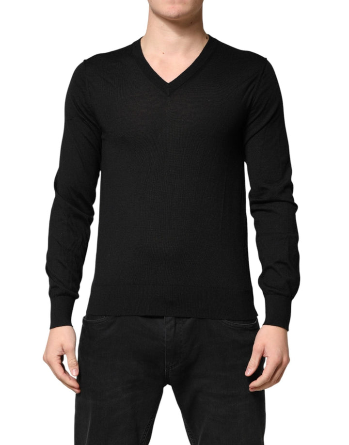 Dolce & Gabbana Black Cashmere V-Neck Men Pullover Sweater - RIMODA