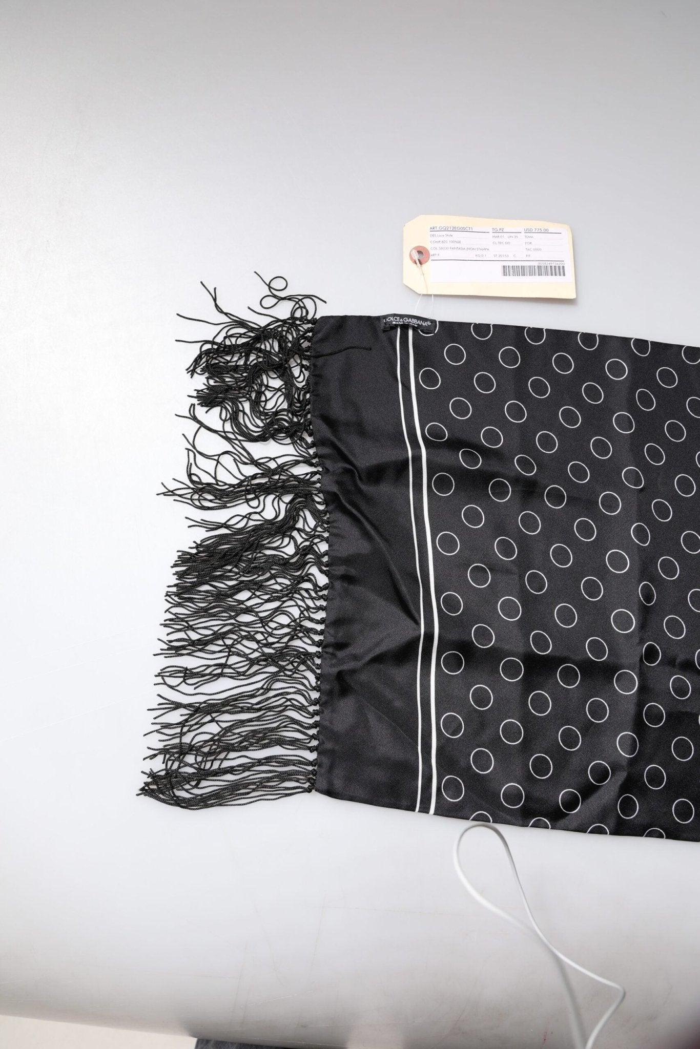 Dolce & Gabbana Black Circles Silk Fringes Shawl Wrap Scarf - RIMODA