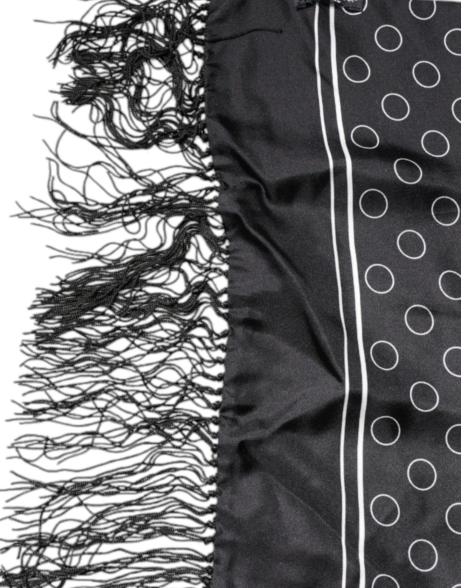 Dolce & Gabbana Black Circles Silk Fringes Shawl Wrap Scarf - RIMODA