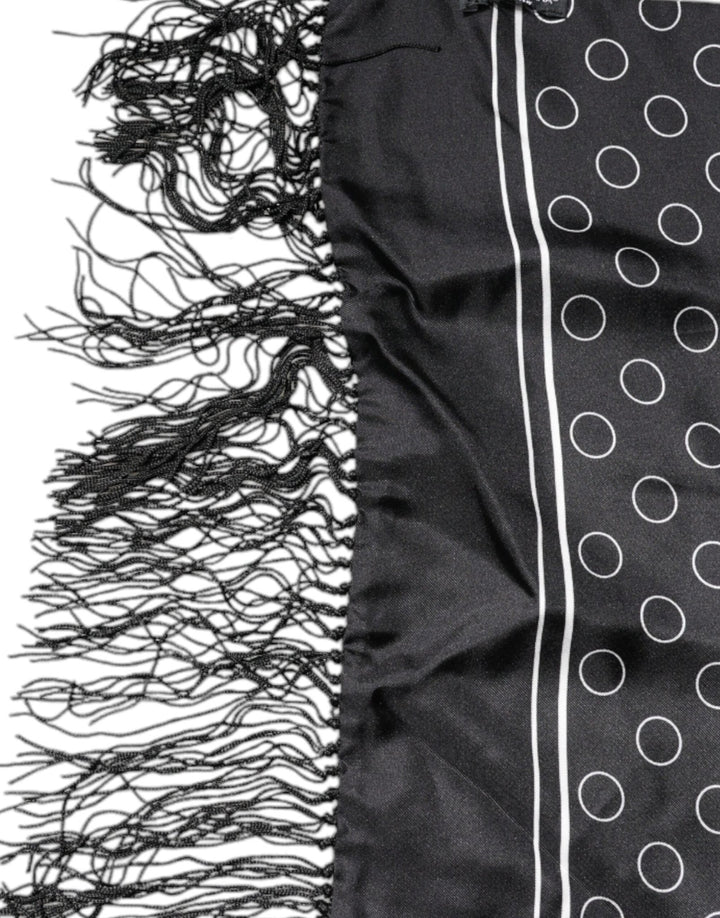 Dolce & Gabbana Black Circles Silk Fringes Shawl Wrap Scarf - RIMODA