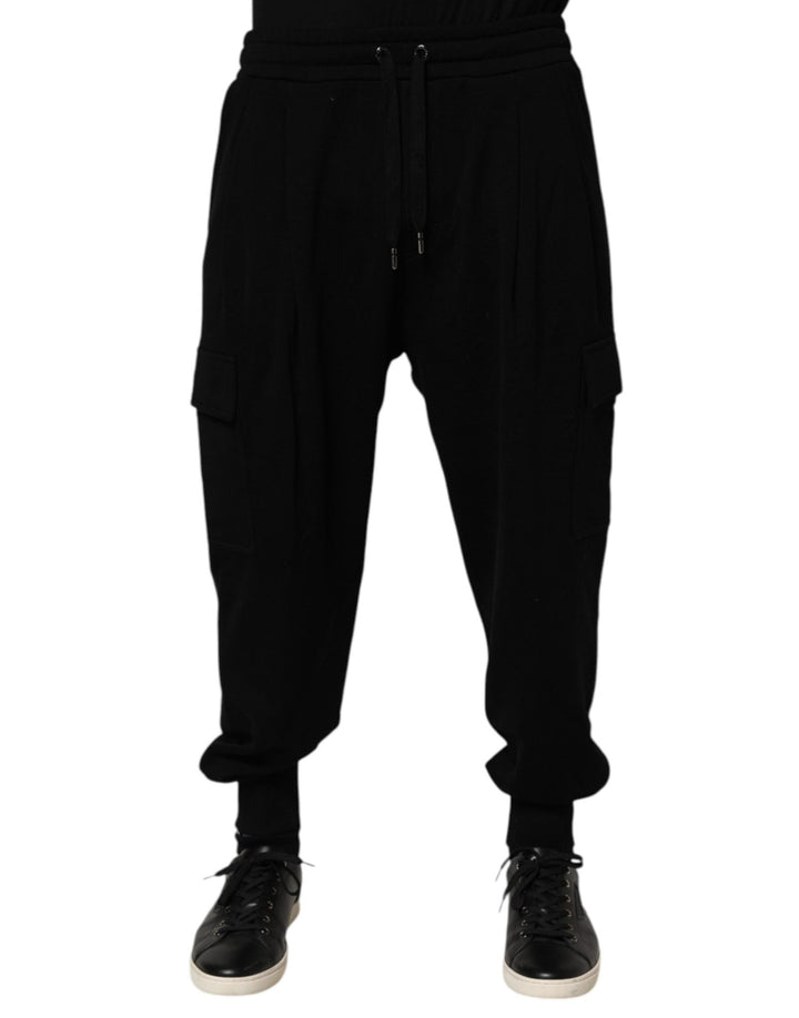 Dolce & Gabbana Black Cotton Blend Cargo Joggers Drawstring Pants - RIMODA