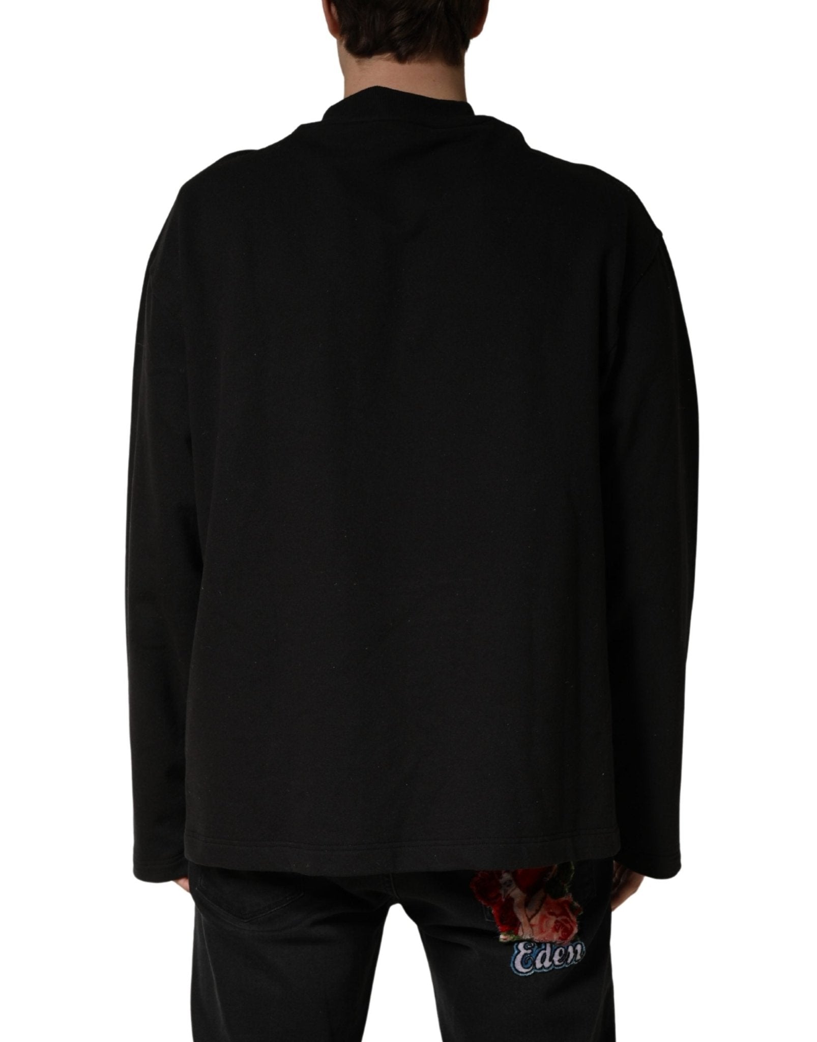 Dolce & Gabbana Black Cotton Crew Neck Sweatshirt Sweater - RIMODA