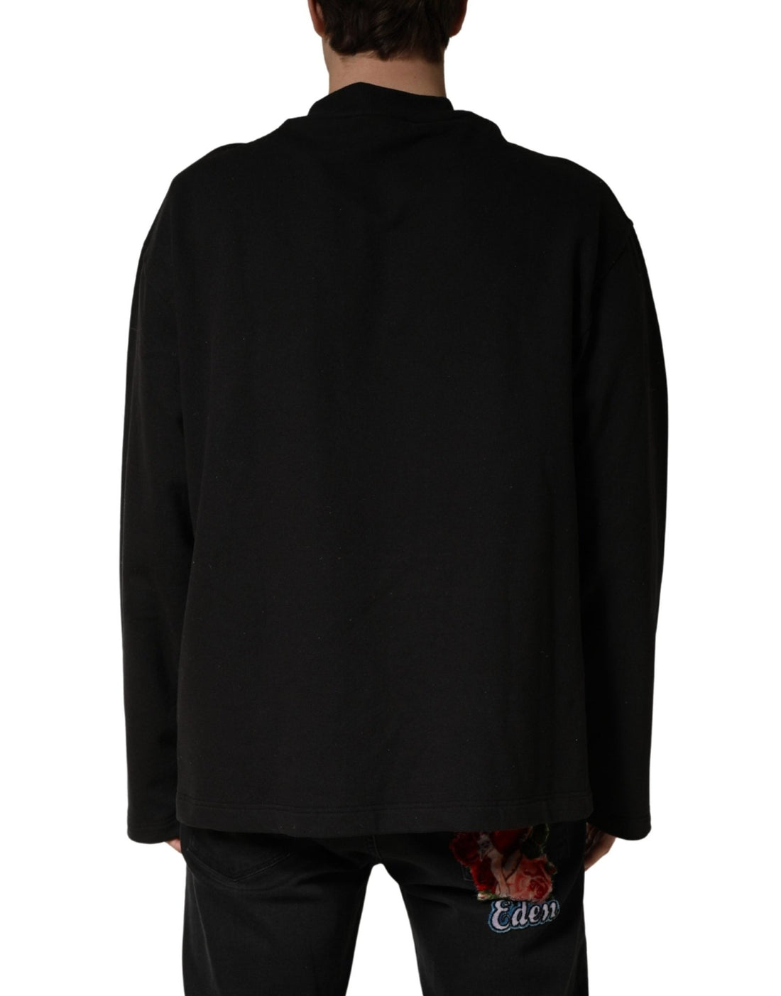 Dolce & Gabbana Black Cotton Crew Neck Sweatshirt Sweater - RIMODA