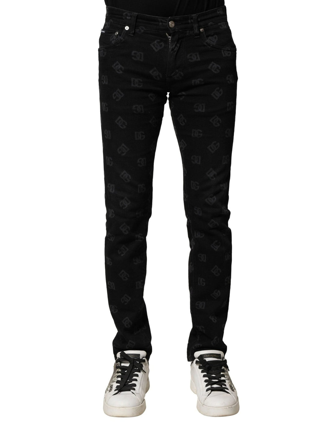 Dolce & Gabbana Black Cotton DG Logo Skinny Men Denim Jeans - RIMODA