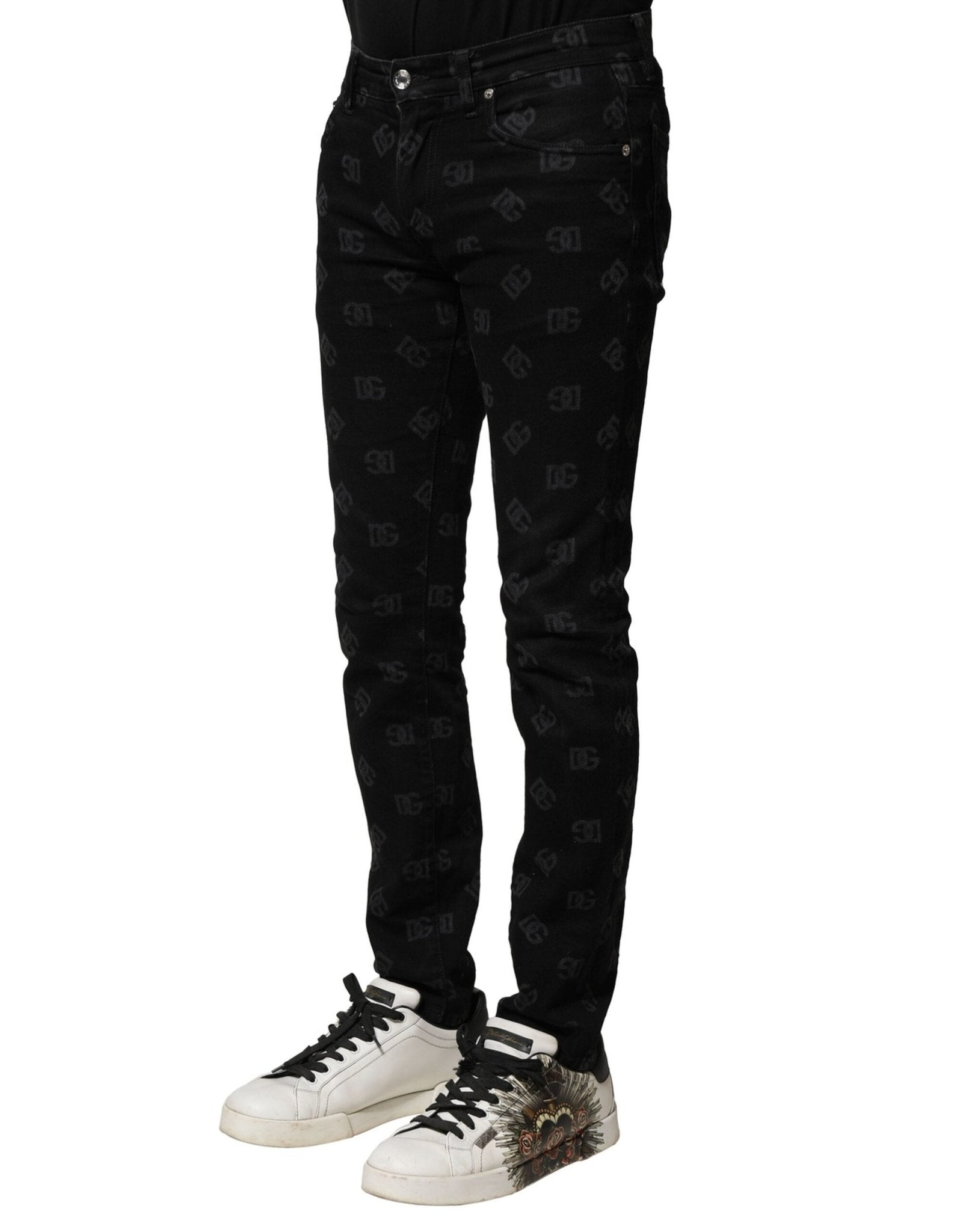 Dolce & Gabbana Black Cotton DG Logo Skinny Men Denim Jeans - RIMODA
