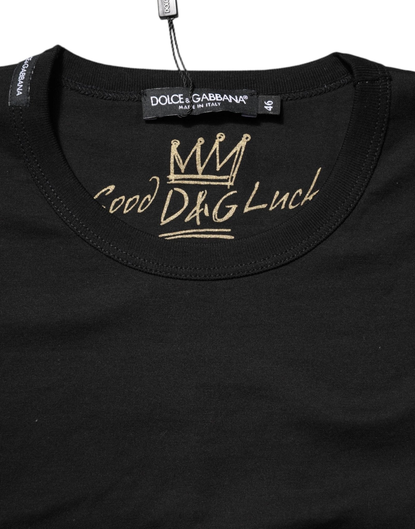 Dolce & Gabbana Black Cotton Goodluck Tee Crew Neck T-shirt - RIMODA