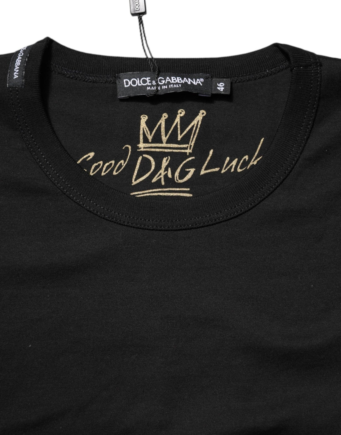 Dolce & Gabbana Black Cotton Goodluck Tee Crew Neck T-shirt - RIMODA