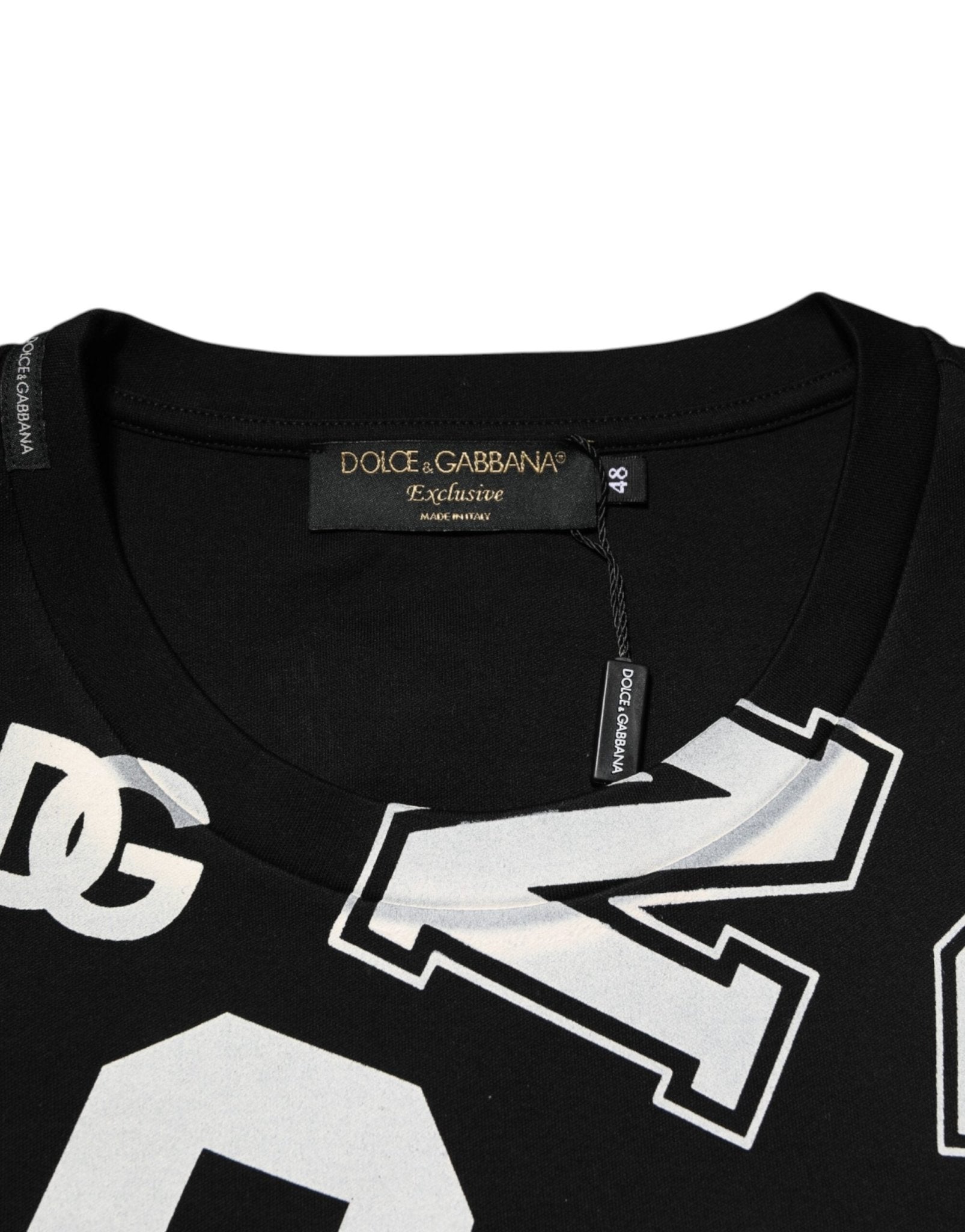 Dolce & Gabbana Black Cotton Letter Print Short Sleeve T-shirt - RIMODA
