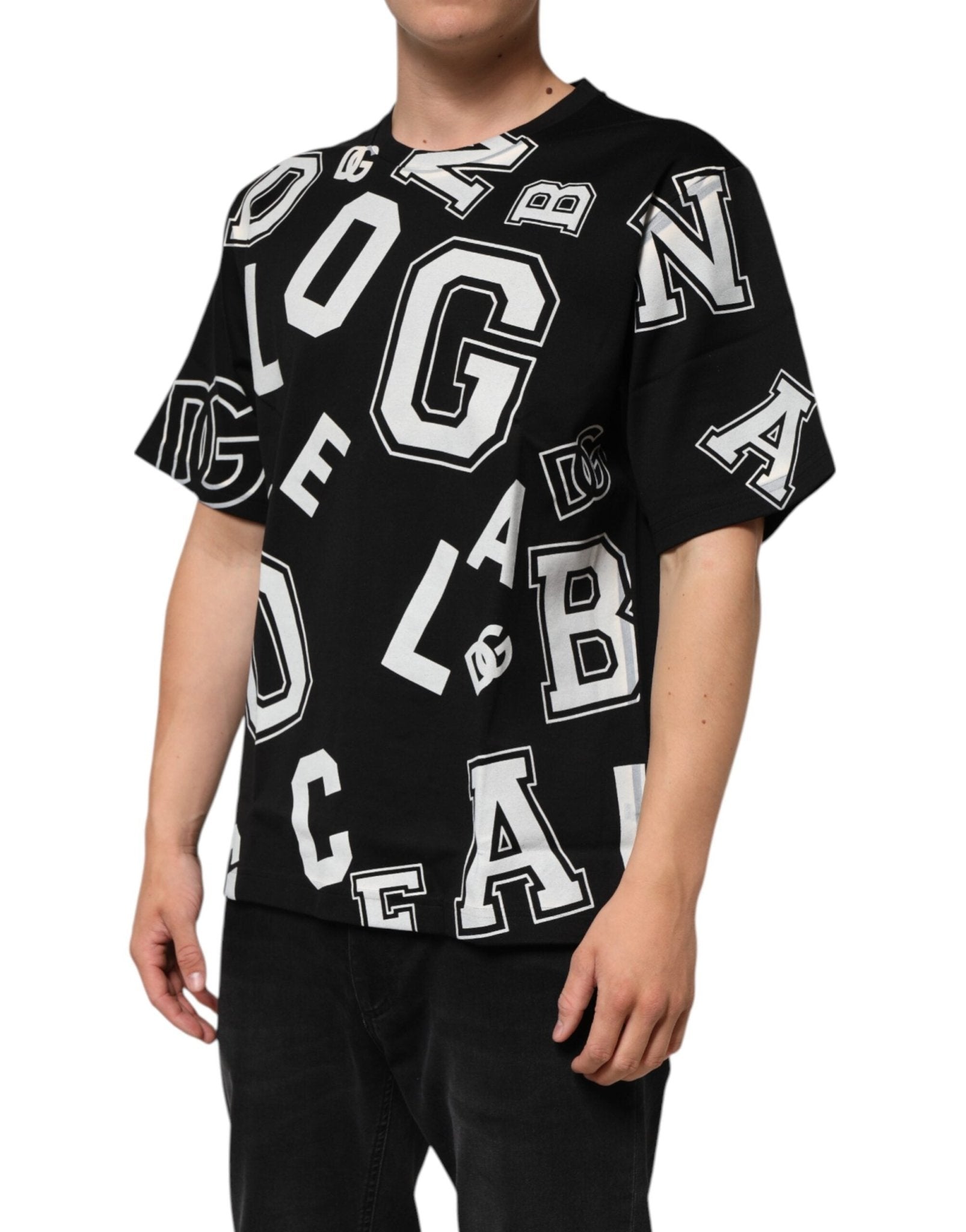Dolce & Gabbana Black Cotton Letter Print Short Sleeve T-shirt - RIMODA