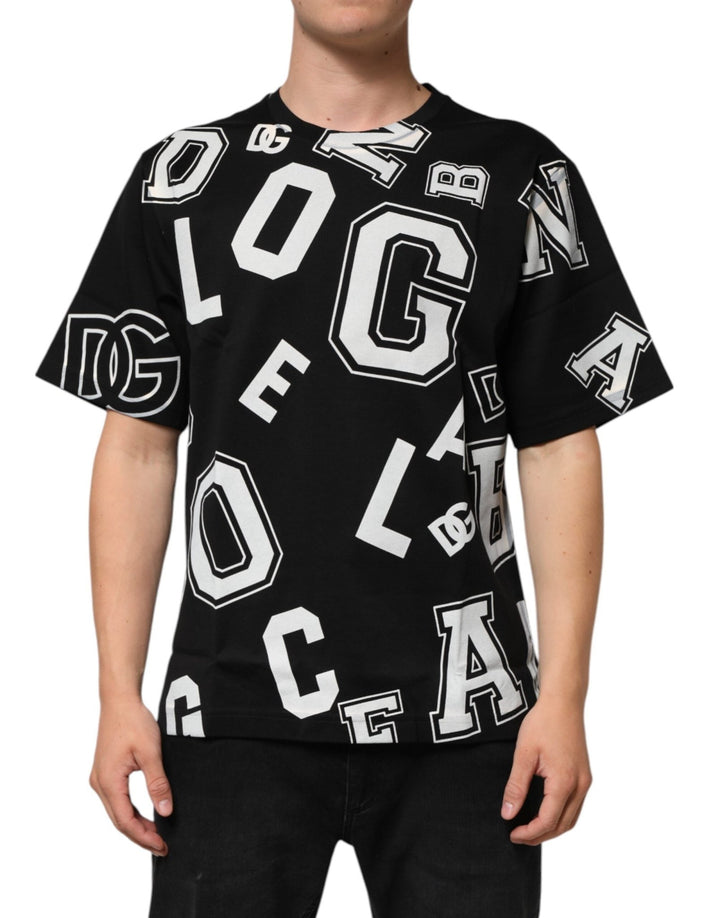 Dolce & Gabbana Black Cotton Letter Print Short Sleeve T-shirt - RIMODA