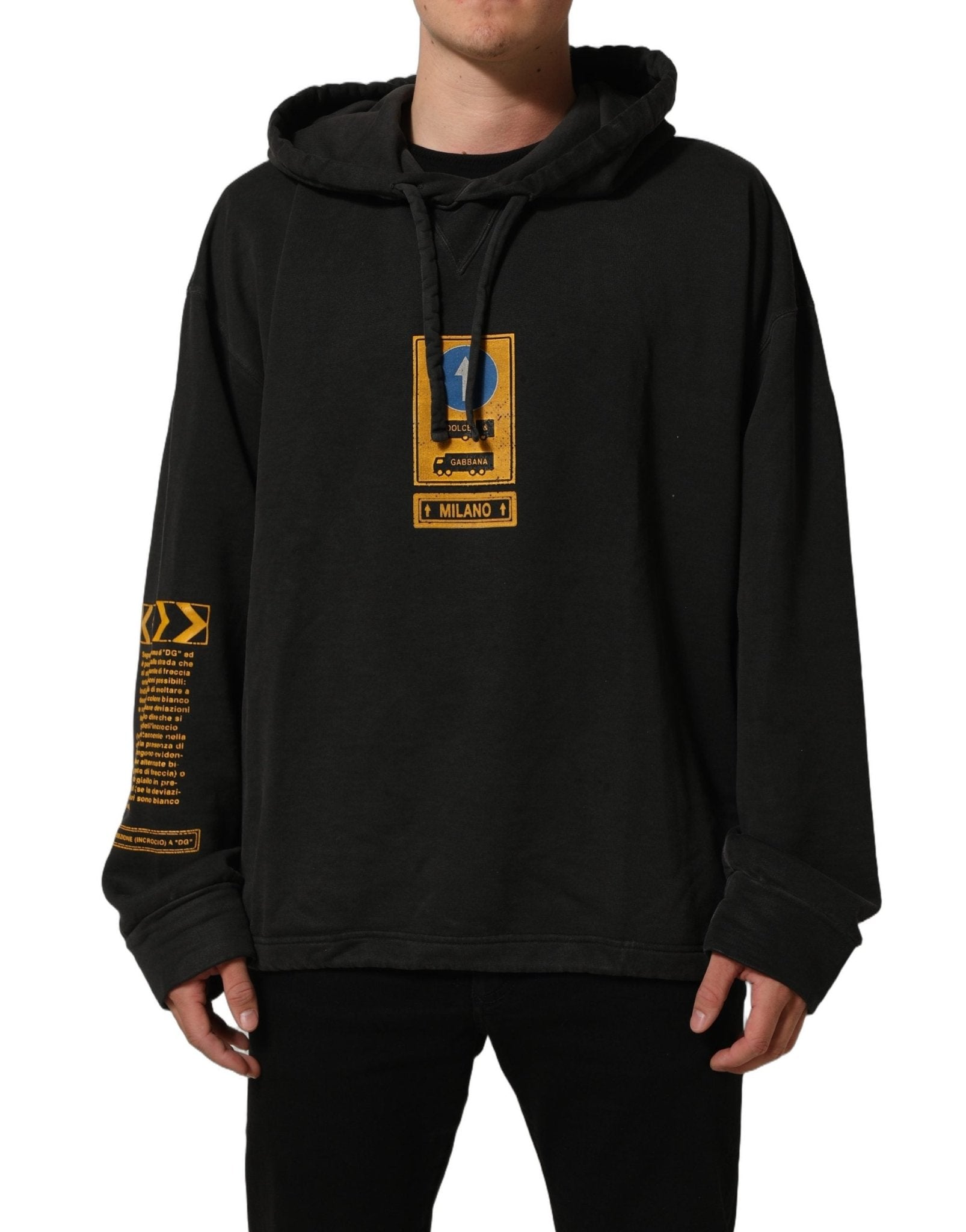 Dolce & Gabbana Black Cotton Logo Hooded Oversize Sweater - RIMODA