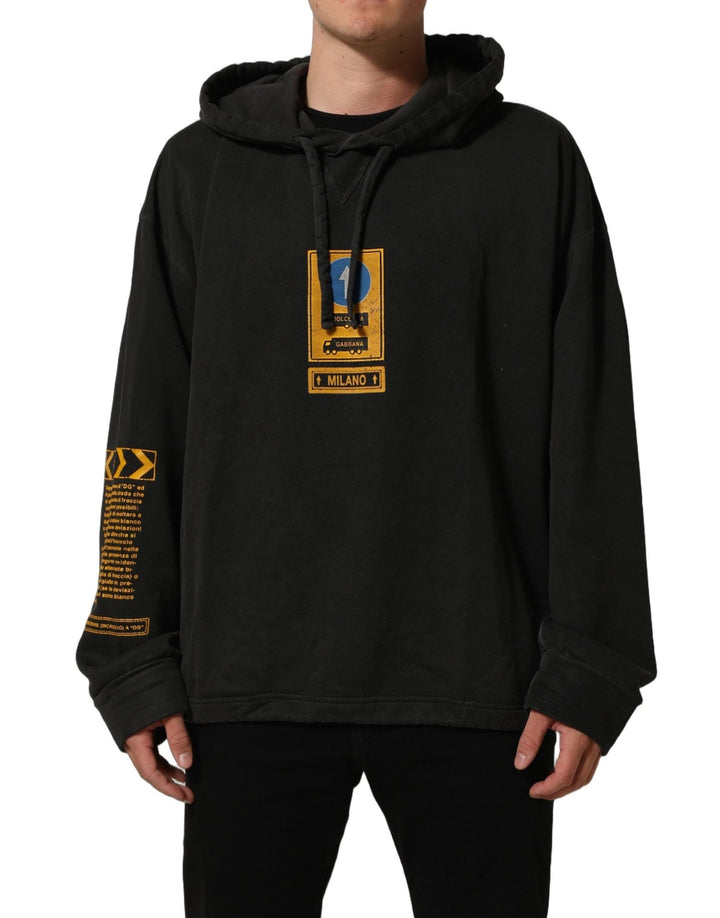 Dolce & Gabbana Black Cotton Logo Hooded Oversize Sweater - RIMODA