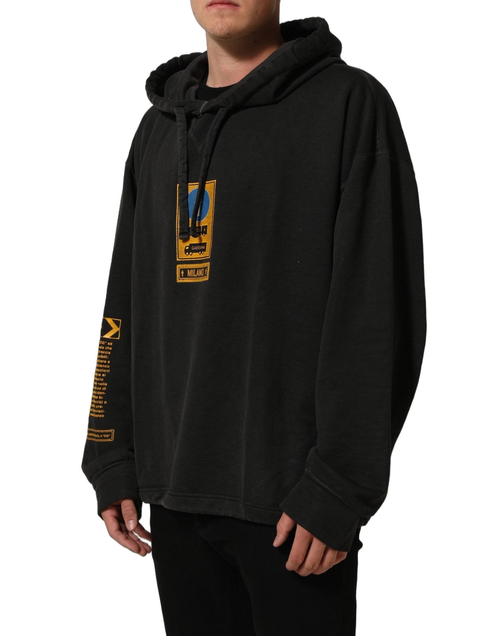 Dolce & Gabbana Black Cotton Logo Hooded Oversize Sweater - RIMODA