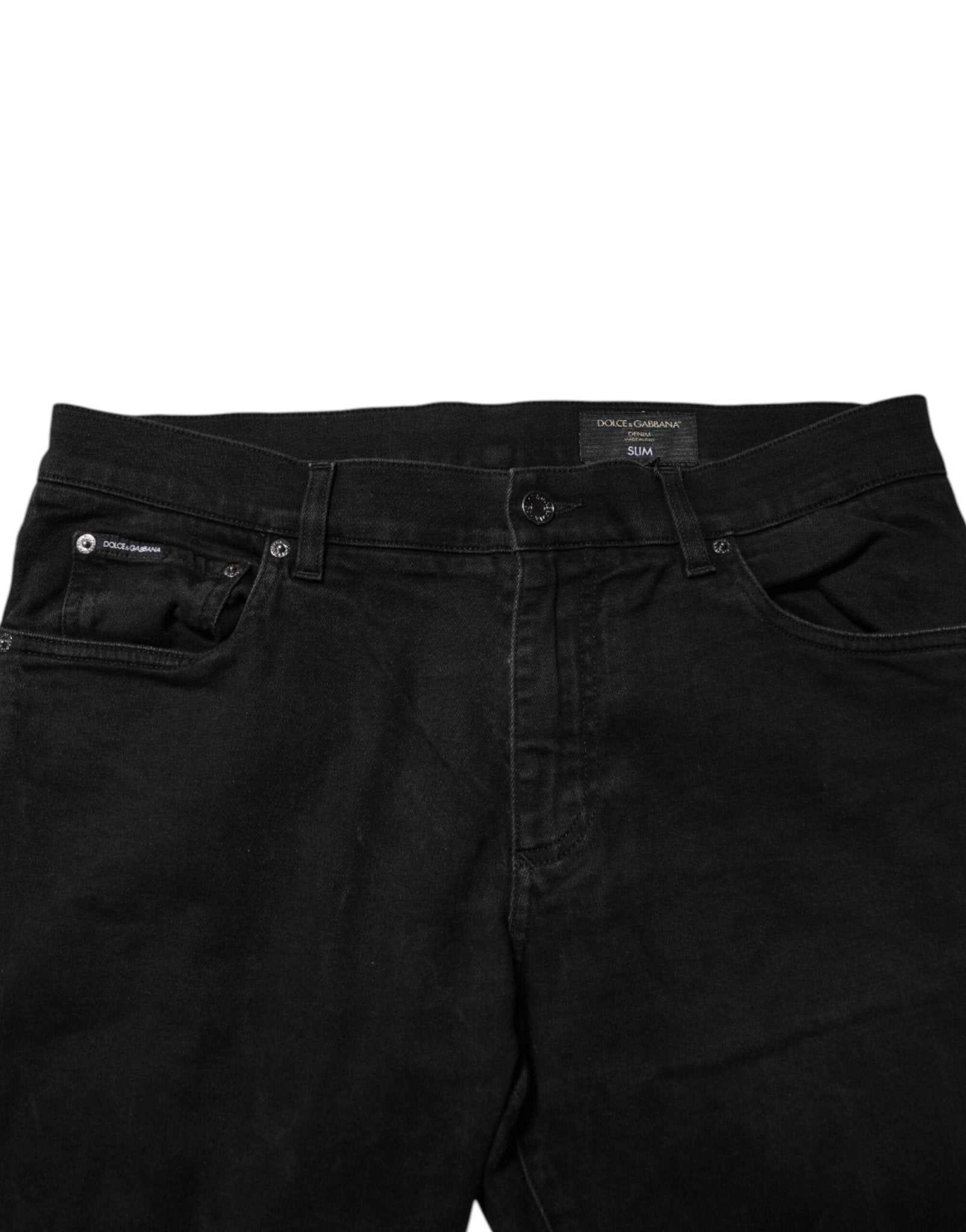 Dolce & Gabbana Black Cotton Logo Plaque Slim Fit Denim Jeans - RIMODA