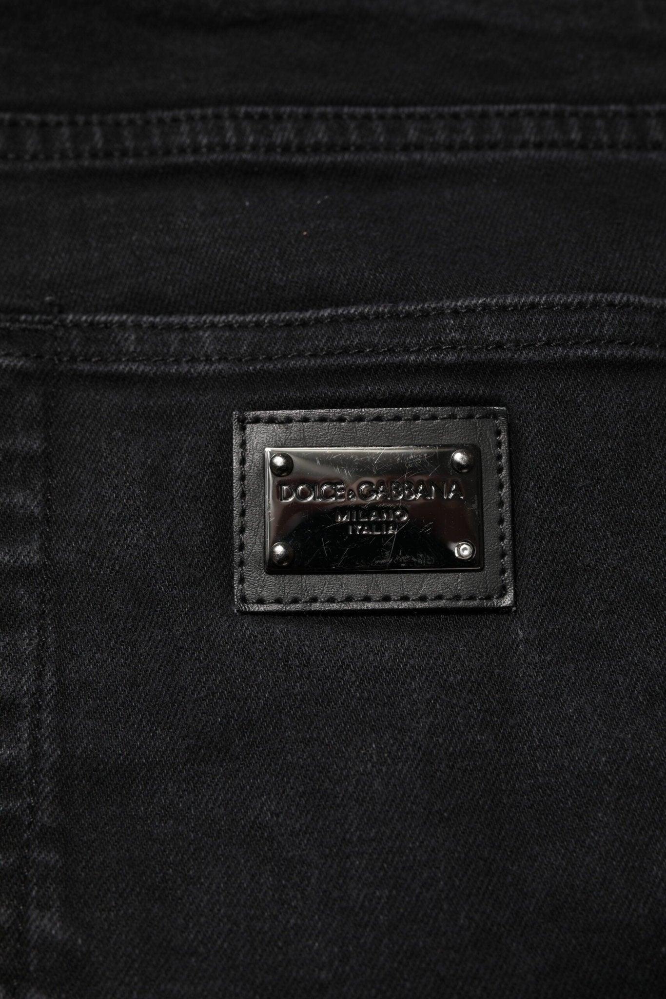 Dolce & Gabbana Black Cotton Logo Plaque Slim Fit Denim Jeans - RIMODA