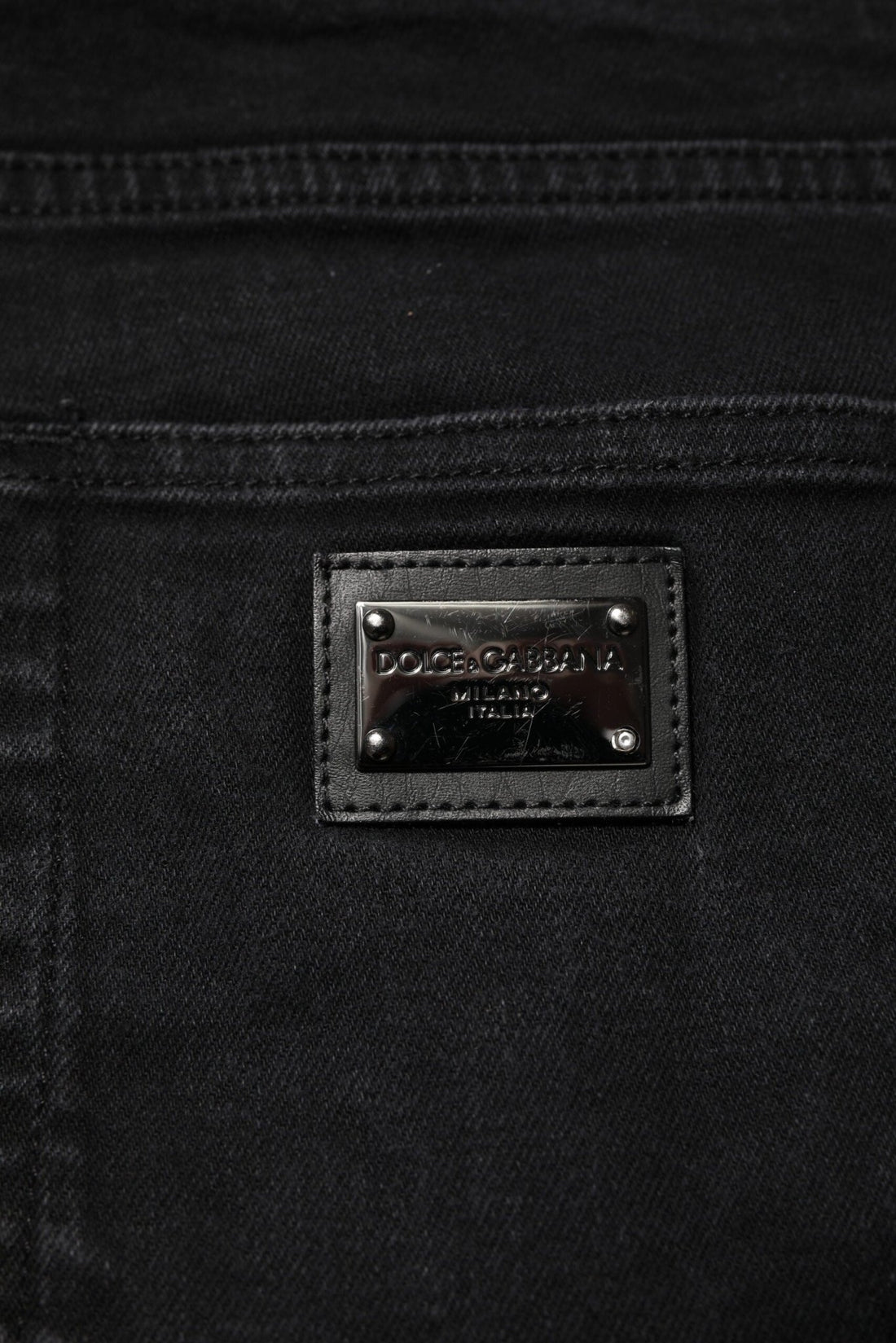 Dolce & Gabbana Black Cotton Logo Plaque Slim Fit Denim Jeans - RIMODA