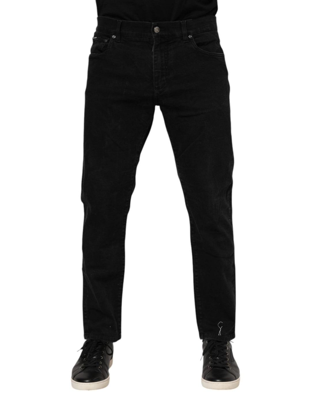 Dolce & Gabbana Black Cotton Logo Plaque Slim Fit Denim Jeans - RIMODA