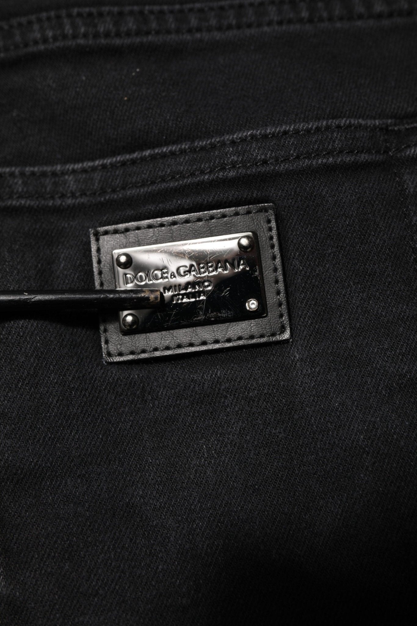 Dolce & Gabbana Black Cotton Logo Plaque Slim Fit Denim Jeans - RIMODA