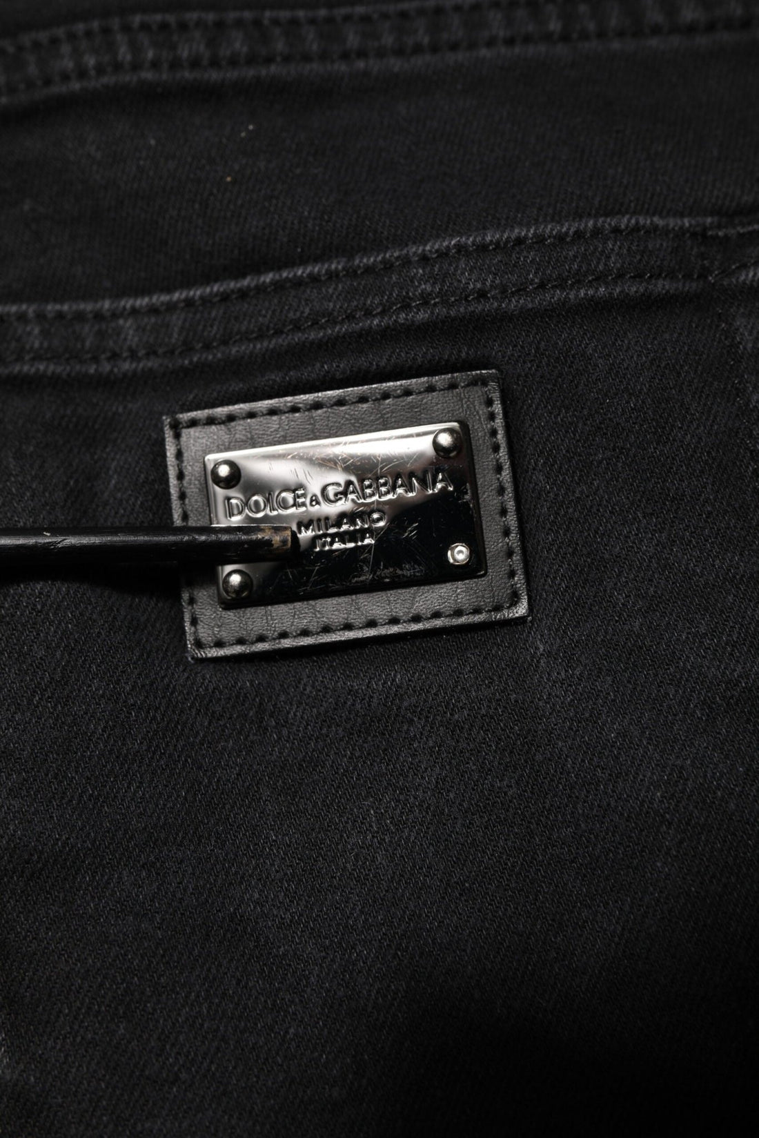 Dolce & Gabbana Black Cotton Logo Plaque Slim Fit Denim Jeans - RIMODA