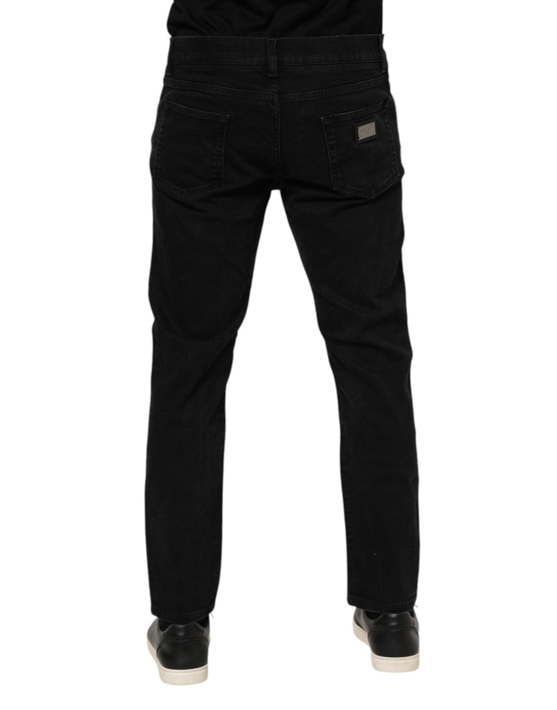 Dolce & Gabbana Black Cotton Logo Plaque Slim Fit Denim Jeans - RIMODA