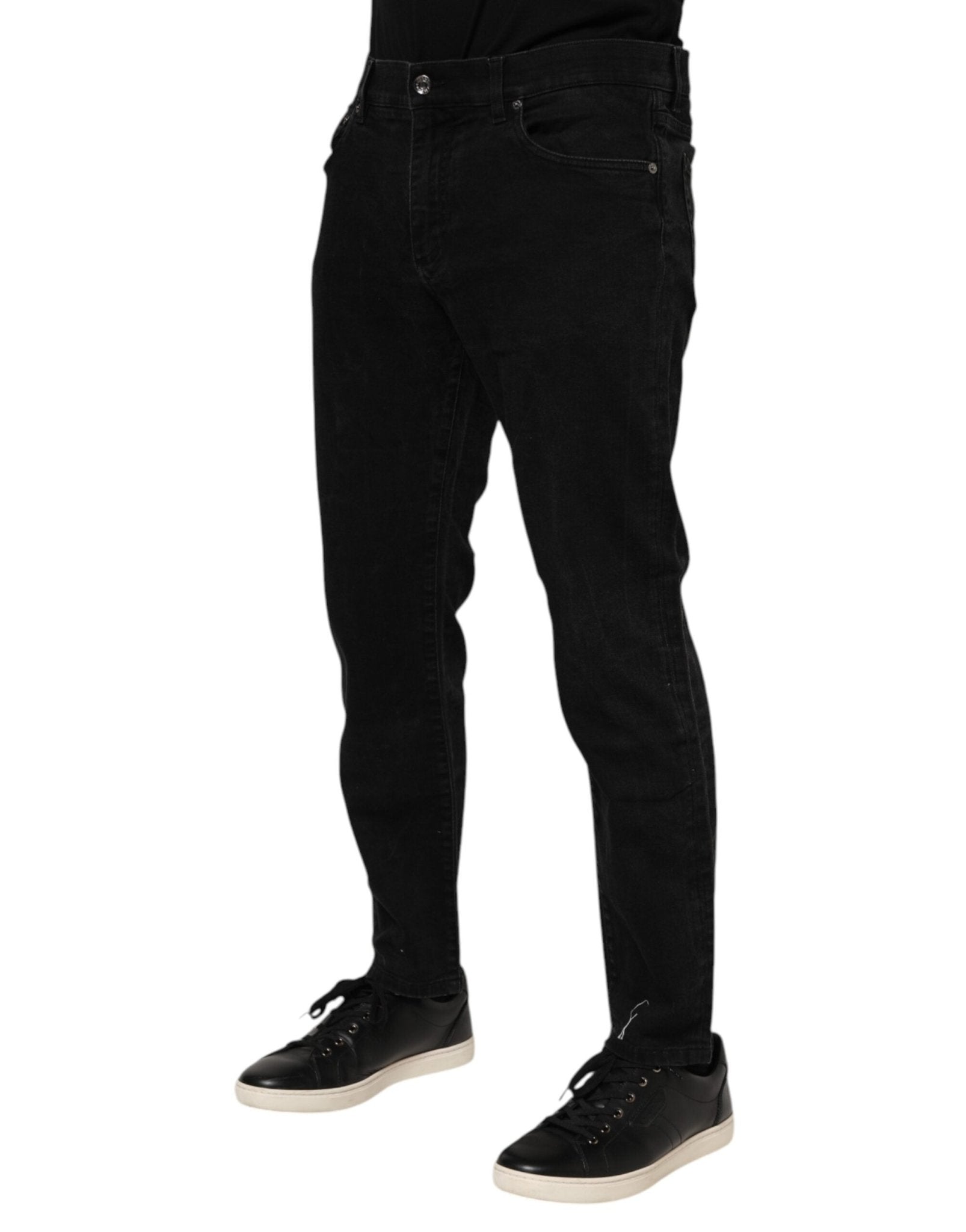 Dolce & Gabbana Black Cotton Logo Plaque Slim Fit Denim Jeans - RIMODA