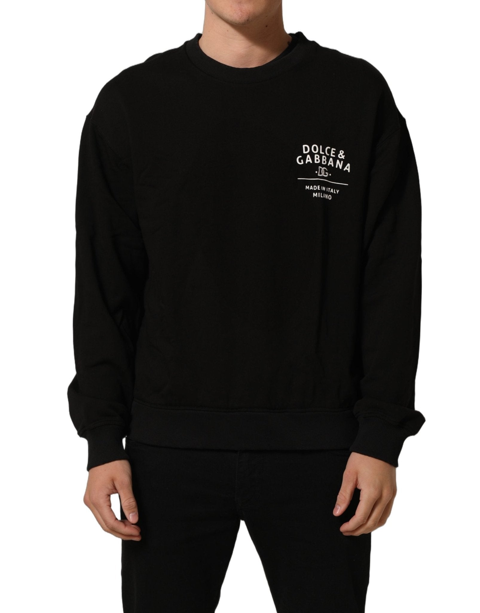 Dolce & Gabbana Black Cotton Logo Print Sweatshirt Sweater - RIMODA