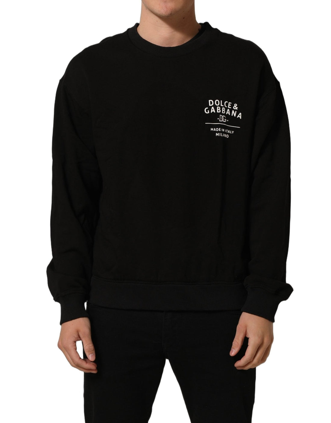 Dolce & Gabbana Black Cotton Logo Print Sweatshirt Sweater - RIMODA