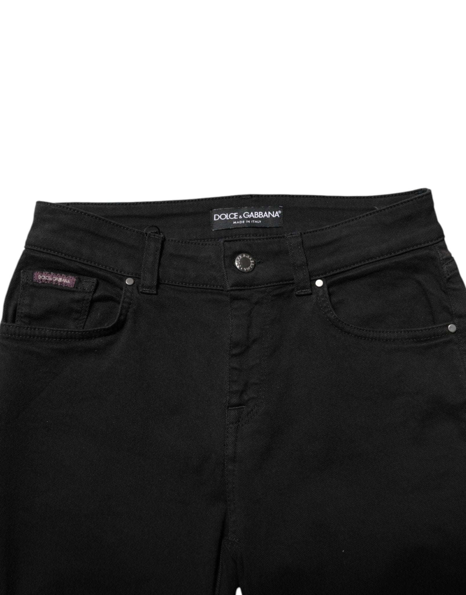 Dolce & Gabbana Black Cotton Logo Skinny Mid Waist Denim Jeans - RIMODA
