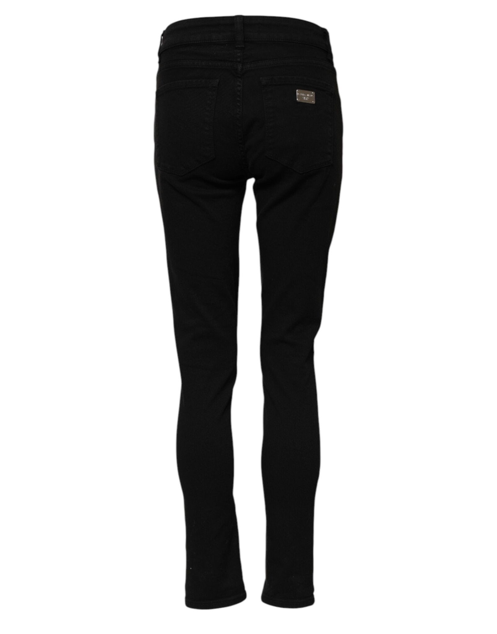 Dolce & Gabbana Black Cotton Logo Skinny Mid Waist Denim Jeans - RIMODA